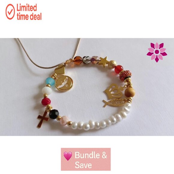 Handmade Jesus Life Story Charm Bracelet, Stretch Fit, Gold Plated - Picture 8 of 8